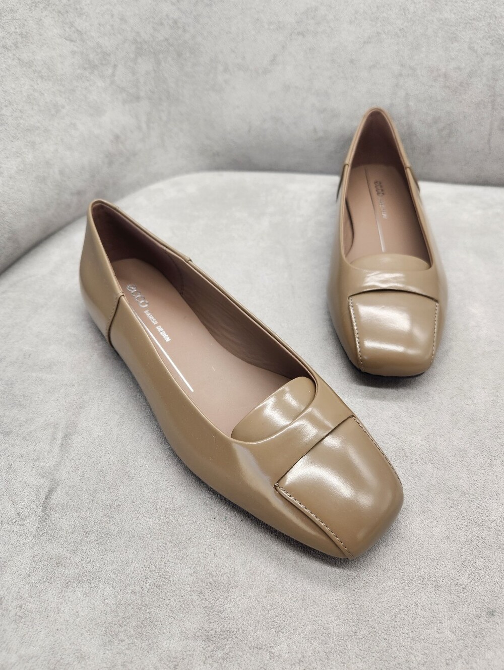Ecco Ballerina Flats 6.5 Taupe Patent Leather Margot Origami Minimalist New $120